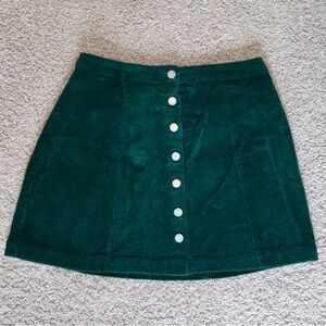 Forever 21 Evergreen Green Corduroy Button Front Mini Skirt